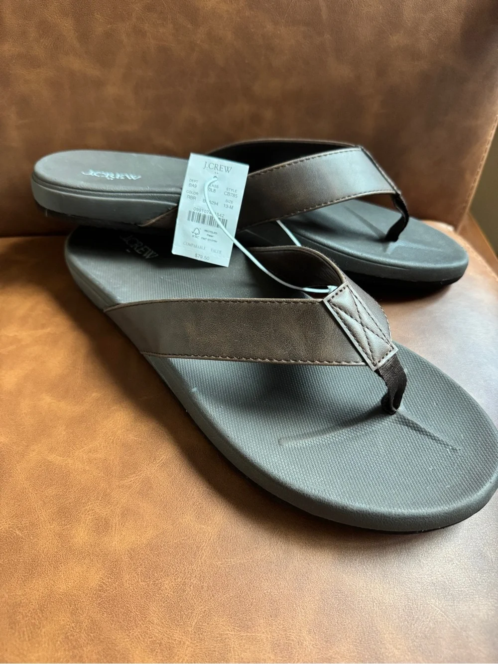 J. Crew Men’s Dark Brown and Black Flip-Flop Sandals